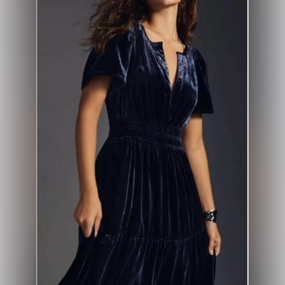Anthropologie Somerset Velvet Maxi Dress Midnight Blue Size Small - Picture 3 of 11